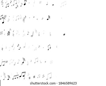 Musical notes, treble clef, flat and sharp symbols flying vector illustration. Notation melody record icons. DJ instrument tune background. Black melody sound notation.