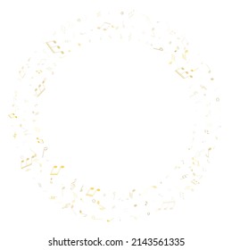 Musical notes, treble clef, flat and sharp symbols flying vector illustration. Notation melody record classic concept. Creative music studio background. Gold metallic sound recording notes.