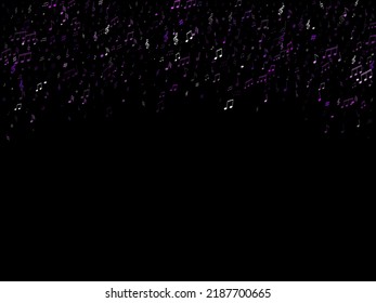 Musical notes, treble clef, flat and sharp symbols flying vector background. Notation melody record pictograms. Jazz music studio background. Blue violet melody sound notes icons.