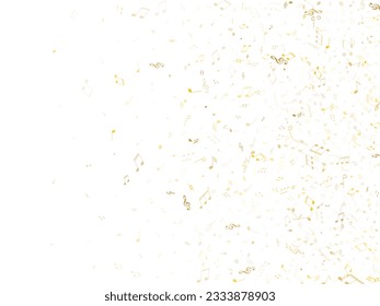 Musical notes, treble clef, flat and sharp symbols flying vector illustration. Notation melody record silhouettes. Concert poster background. Gold melody sound notation.
