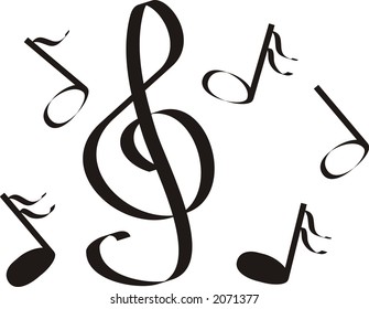 Musical notes a treble clef an illustration, a vector, figure