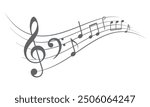 Musical notes. Treble clef on sheet music. Musical note icons.