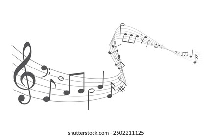 Notas musicales. Agudo clave en partituras. Iconos de notas musicales.