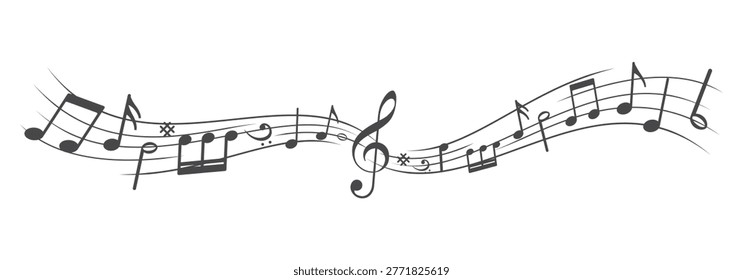 Musical notes. Treble clef on sheet music. Musical note icons.