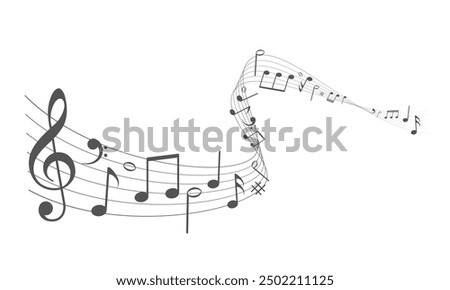 Musical notes. Treble clef on sheet music. Musical note icons.