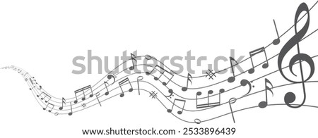 Musical notes. Treble clef on sheet music. Musical note icons.