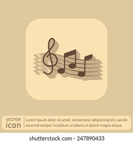 Musical notes and treble clef. Symbol muzykiki. Icon art and musicality