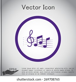 Musical notes and treble clef. Symbol muzykiki. Icon art and musicality