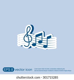 Musical notes and treble clef. Symbol muzykiki. Icon art and musicality