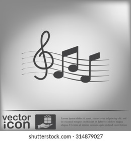 Musical notes and treble clef. Symbol muzykiki. Icon art and musicality