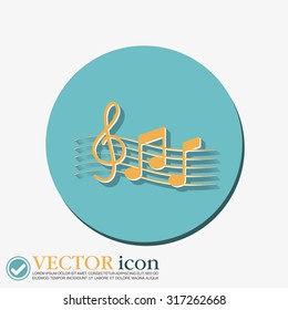 Musical notes and treble clef. Symbol muzykiki. Icon art and musicality