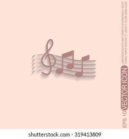 Musical notes and treble clef. Symbol muzykiki. Icon art and musicality