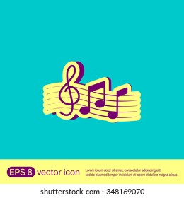 Musical notes and treble clef. Symbol muzykiki. Icon art and musicality