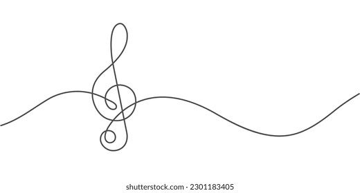  Musical notes .Treble clef.Continuous line drawing.Vector illustration.