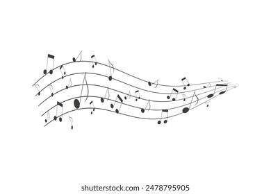 Musikalische Noten und Höhenklefen auf welligen Staven Vektorgrafik Hintergrund