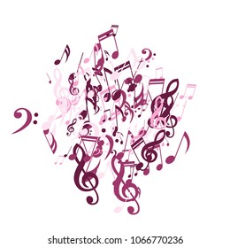 Musical Notes. Trendy Background with Notes, Bass and Treble Clefs. Vector Element for Musical Poster, Banner, Advertising, Card. Minimalistic Simple Background.