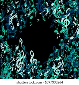 Musical Notes. Trendy Background with Notes, Bass and Treble Clefs. Vector Element for Musical Poster, Banner, Advertising, Card. Minimalistic Simple Background.