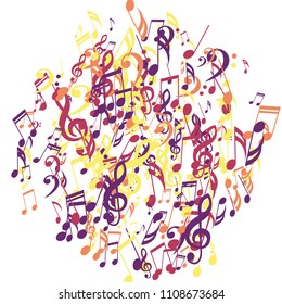 Musical Notes. Trendy Background with Notes, Bass and Treble Clefs. Vector Element for Musical Poster, Banner, Advertising, Card. Minimalistic Simple Background.