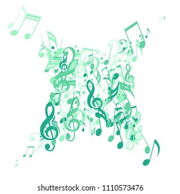 Musical Notes. Trendy Background with Notes, Bass and Treble Clefs. Vector Element for Musical Poster, Banner, Advertising, Card. Minimalistic Simple Background.