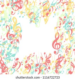 Musical Notes. Trendy Background with Notes, Bass and Treble Clefs. Vector Element for Musical Poster, Banner, Advertising, Card. Minimalistic Simple Background.