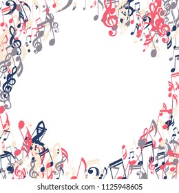 Musical Notes. Trendy Background with Notes, Bass and Treble Clefs. Vector Element for Musical Poster, Banner, Advertising, Card. Minimalistic Simple Background.