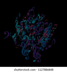 Musical Notes. Trendy Background with Notes, Bass and Treble Clefs. Vector Element for Musical Poster, Banner, Advertising, Card. Minimalistic Simple Background.