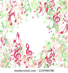 Musical Notes. Trendy Background with Notes, Bass and Treble Clefs. Vector Element for Musical Poster, Banner, Advertising, Card. Minimalistic Simple Background.