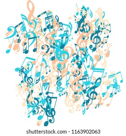 Musical Notes. Trendy Background with Notes, Bass and Treble Clefs. Vector Element for Musical Poster, Banner, Advertising, Card. Minimalistic Simple Background.