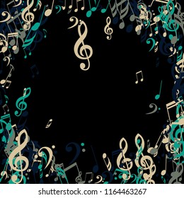 Musical Notes. Trendy Background with Notes, Bass and Treble Clefs. Vector Element for Musical Poster, Banner, Advertising, Card. Minimalistic Simple Background.