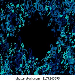 Musical Notes. Trendy Background with Notes, Bass and Treble Clefs. Vector Element for Musical Poster, Banner, Advertising, Card. Minimalistic Simple Background.