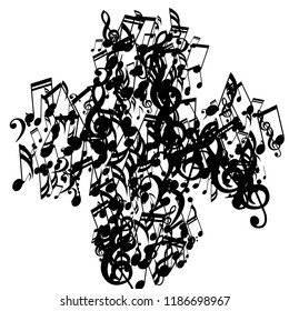 Musical Notes. Trendy Background with Notes, Bass and Treble Clefs. Vector Element for Musical Poster, Banner, Advertising, Card. Minimalistic Simple Background.