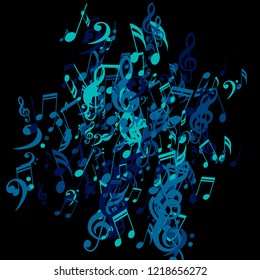 Musical Notes. Trendy Background with Notes, Bass and Treble Clefs. Vector Element for Musical Poster, Banner, Advertising, Card. Minimalistic Simple Background.