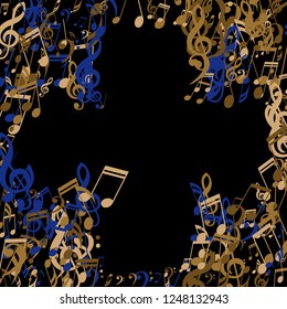 Musical Notes. Trendy Background with Notes, Bass and Treble Clefs. Vector Element for Musical Poster, Banner, Advertising, Card. Minimalistic Simple Background.