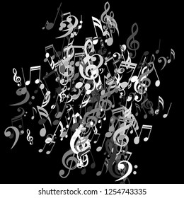 Musical Notes. Trendy Background with Notes, Bass and Treble Clefs. Vector Element for Musical Poster, Banner, Advertising, Card. Minimalistic Simple Background.