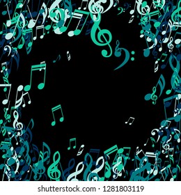 Musical Notes. Trendy Background with Notes, Bass and Treble Clefs. Vector Element for Musical Poster, Banner, Advertising, Card. Minimalistic Simple Background.