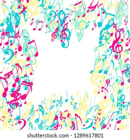 Musical Notes. Trendy Background with Notes, Bass and Treble Clefs. Vector Element for Musical Poster, Banner, Advertising, Card. Minimalistic Simple Background.