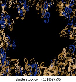 Musical Notes. Trendy Background with Notes, Bass and Treble Clefs. Vector Element for Musical Poster, Banner, Advertising, Card. Minimalistic Simple Background.