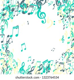 Musical Notes. Trendy Background with Notes, Bass and Treble Clefs. Vector Element for Musical Poster, Banner, Advertising, Card. Minimalistic Simple Background.