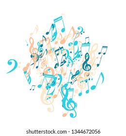 Musical Notes. Trendy Background with Notes, Bass and Treble Clefs. Vector Element for Musical Poster, Banner, Advertising, Card. Minimalistic Simple Background.