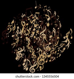 Musical Notes. Trendy Background with Notes, Bass and Treble Clefs. Vector Element for Musical Poster, Banner, Advertising, Card. Minimalistic Simple Background.