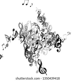 Musical Notes. Trendy Background with Notes, Bass and Treble Clefs. Vector Element for Musical Poster, Banner, Advertising, Card. Minimalistic Simple Background.