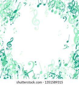 Musical Notes. Trendy Background with Notes, Bass and Treble Clefs. Vector Element for Musical Poster, Banner, Advertising, Card. Minimalistic Simple Background.