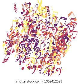 Musical Notes. Trendy Background with Notes, Bass and Treble Clefs. Vector Element for Musical Poster, Banner, Advertising, Card. Minimalistic Simple Background.