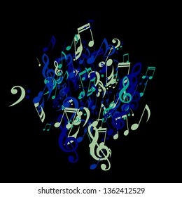Musical Notes. Trendy Background with Notes, Bass and Treble Clefs. Vector Element for Musical Poster, Banner, Advertising, Card. Minimalistic Simple Background.