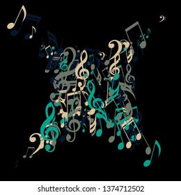 Musical Notes. Trendy Background with Notes, Bass and Treble Clefs. Vector Element for Musical Poster, Banner, Advertising, Card. Minimalistic Simple Background.