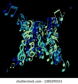Musical Notes. Trendy Background with Notes, Bass and Treble Clefs. Vector Element for Musical Poster, Banner, Advertising, Card. Minimalistic Simple Background.