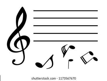 musical notes and a violin key on a white background