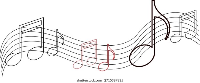 Notas Musicais Linha de Onda Ilustração de Arte no Fundo Branco. notas musicais, onda de música, arte de linha, melodia, ilustração de som