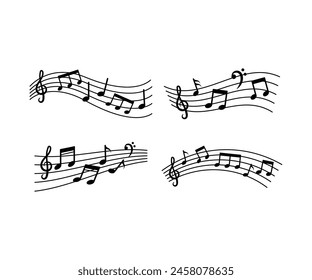 musical notes wave vector icon design simple black white illustration collections template set isolated