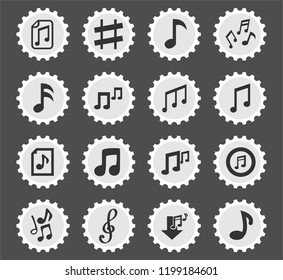 musical notes web icons stylized postage stamp for user interface design